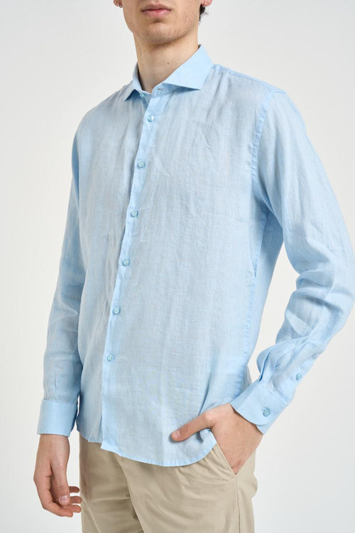 Camicia uomo in lino celeste - 2