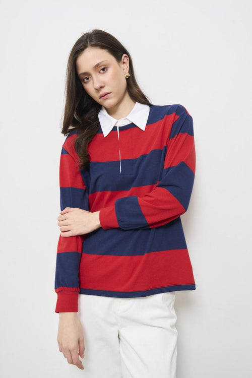 Red and blue striped women's polo shirt - 2