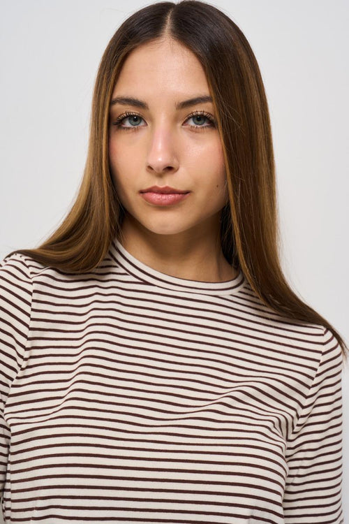 T-shirt donna a righe marrone - 2