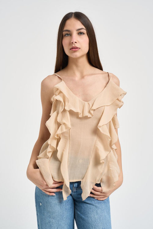 Top donna sabbia con volant - 1