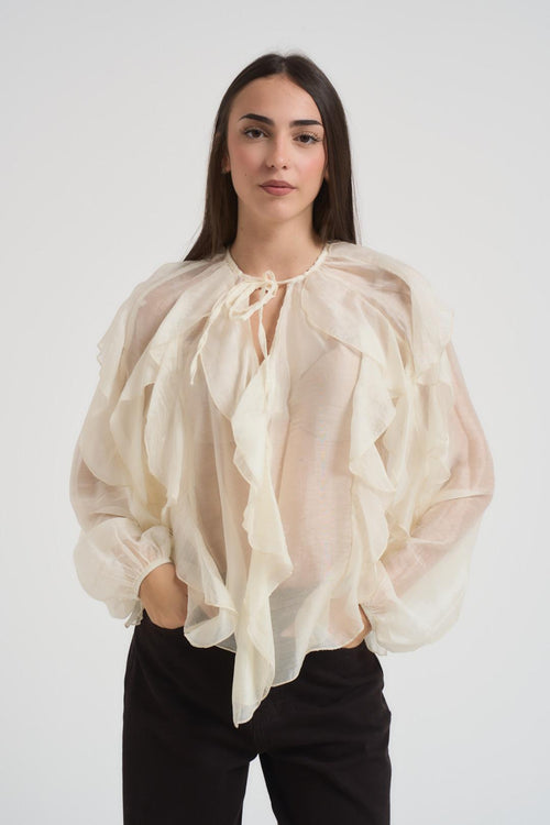 Blusa donna con volant beige