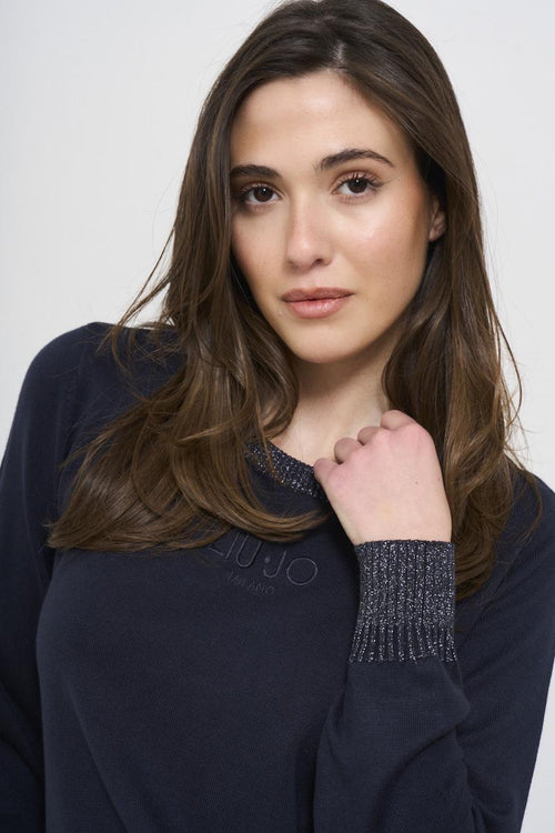 Women's blue crew neck sweater - 2