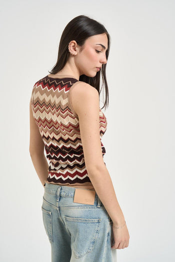 Top donna fantasia zig-zag marrone - 3