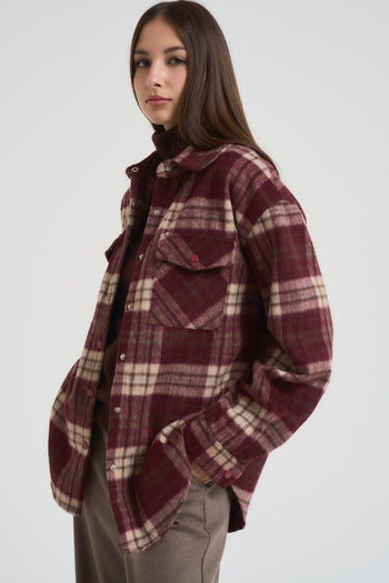 Camicia donna over a quadri vino - 3