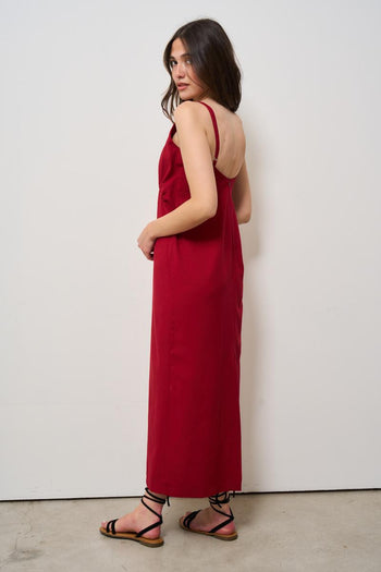 Abito donna lungo rosso con pietra celeste - 4