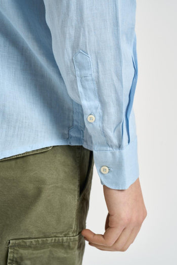 Camicia uomo in lino celeste - 7