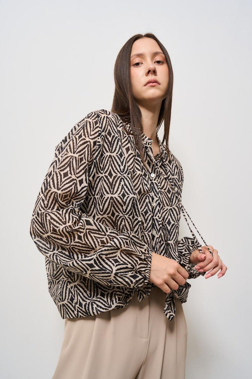 Blusa donna fantasia geometrica nera - 2