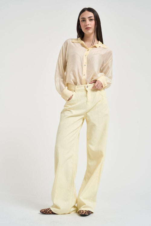 Camicia donna semi-trasparente giallo pastello