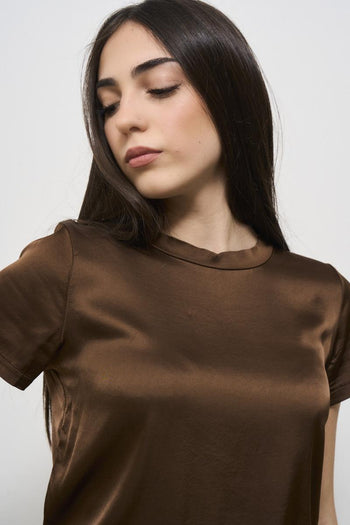 Brown satin women's t-shirt - 3