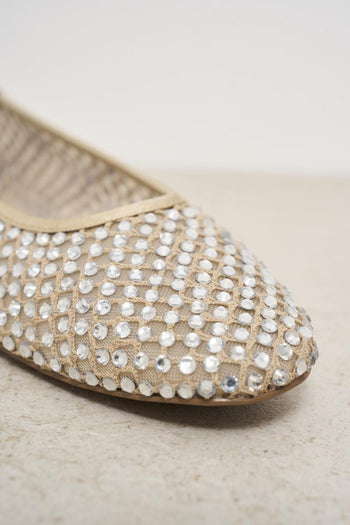 Ballerine donna panna con rete e strass - 3