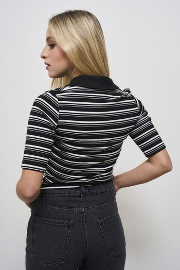 Black and white striped women's polo - 3