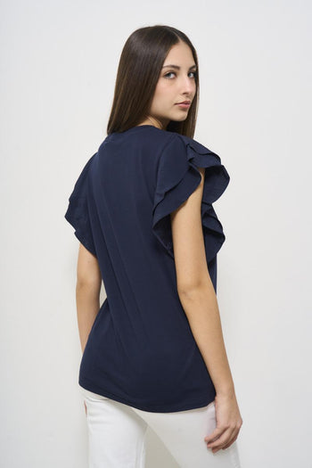T-shirt donna girocollo blu - 4
