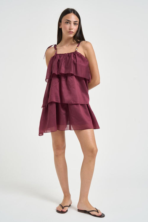 Abito donna a balze bordeaux - 1