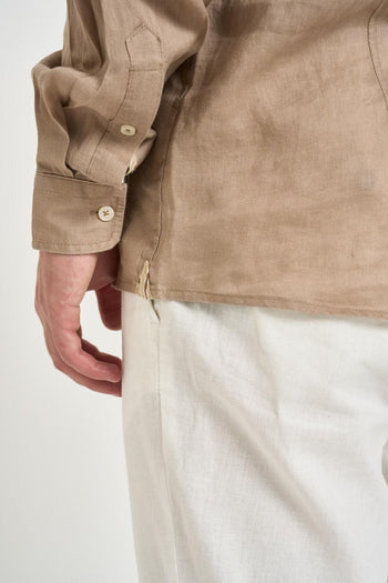 Camicia uomo in lino tortora chiaro - 5