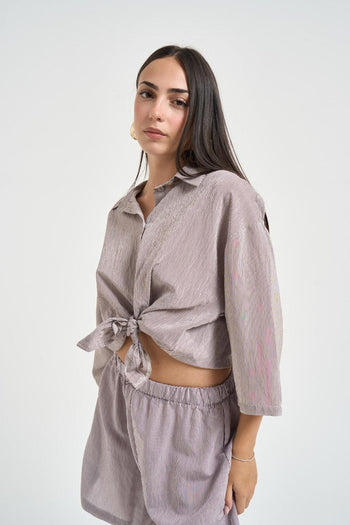 Abito donna a righe marrone e bianco - 3