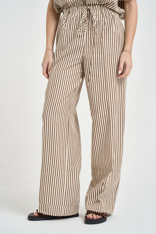 Pantalone donna a righe marrone