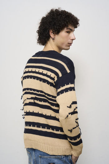 Cardigan uomo a righe beige - 5