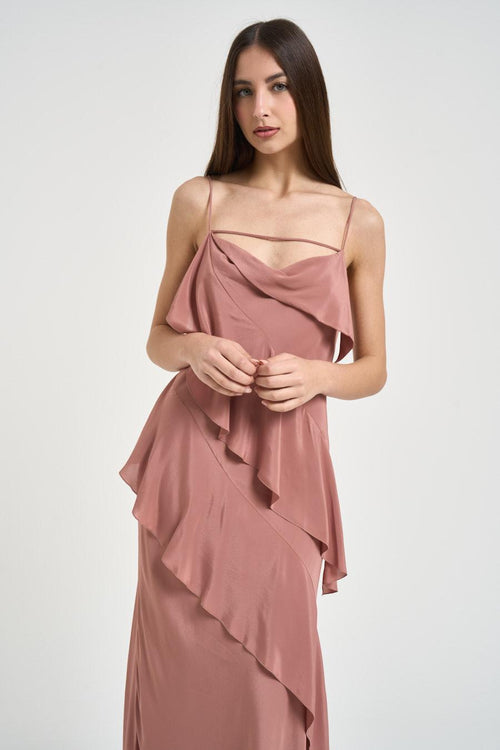 Abito donna lungo con volant rosa - 2