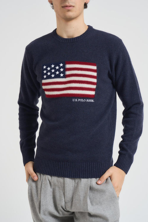 Maglia uomo girocollo bandiera americana blu - 2