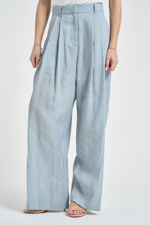 Pantalone donna wide leg celeste - 2
