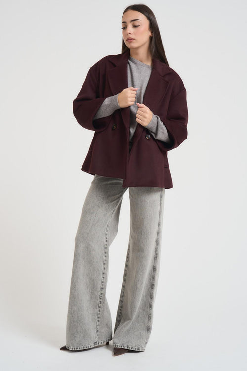Cappotto donna misto lana bordeaux - 2