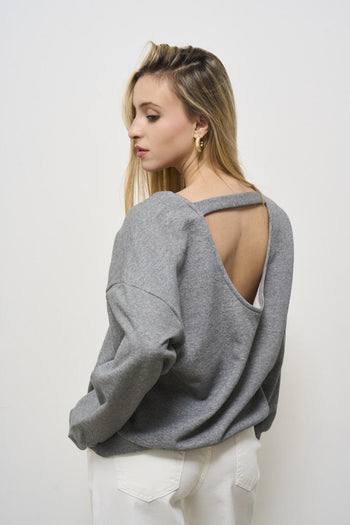 Women's grey sweatshirt with cut out - 4