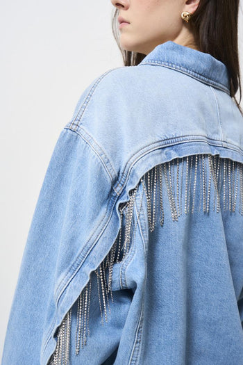 Women's denim jacket with rhinestone fringes - 5