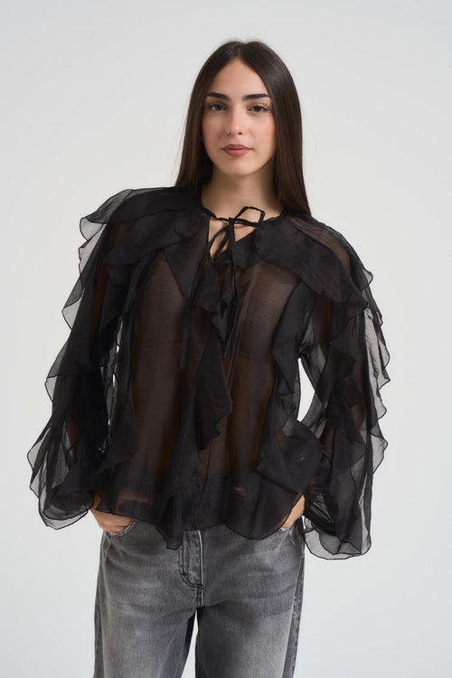 Blusa donna con volant nera