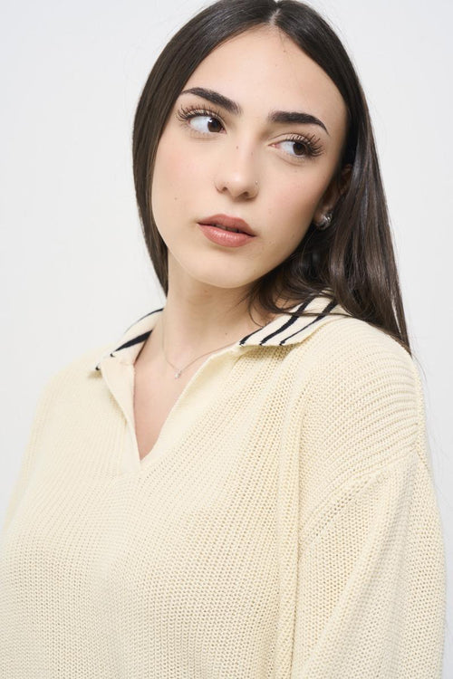 Maglia donna con colletto panna - 2