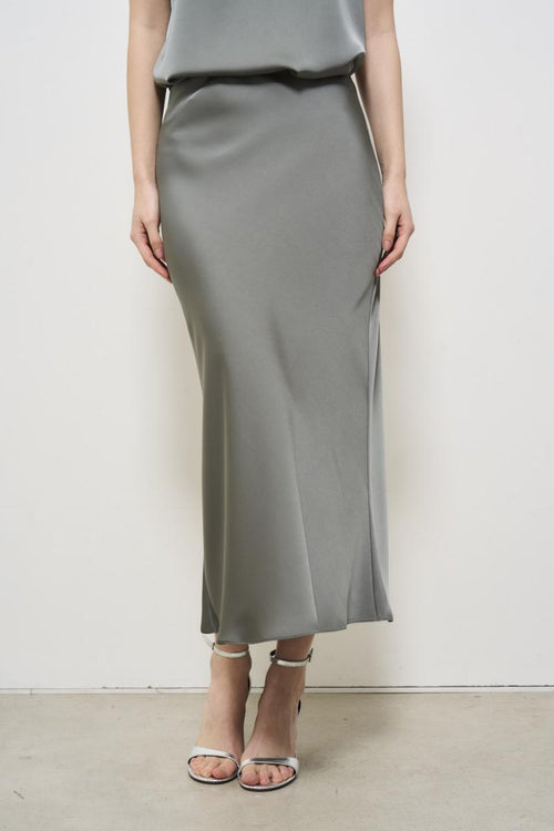 Long grey satin women's skirt