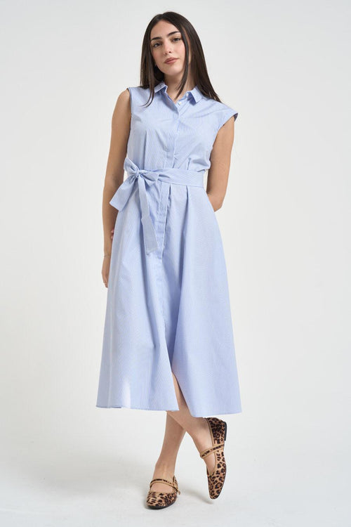 Abito donna midi chemisier a righe azzurro