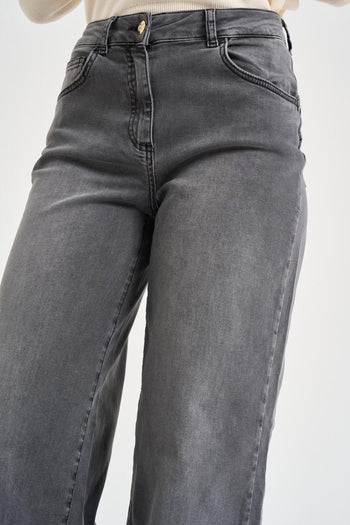 Jeans donna gamba larga in denim grigio - 5