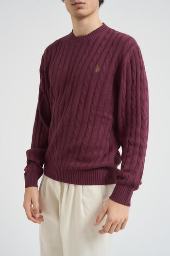 Maglia uomo girocollo a treccia bordeaux - 3