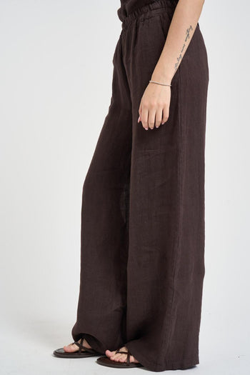 Pantalone donna in lino marrone - 3