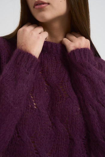 Maglia donna a trecce melanzana - 3