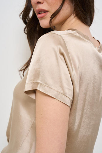 T-shirt donna girocollo satinata beige - 4