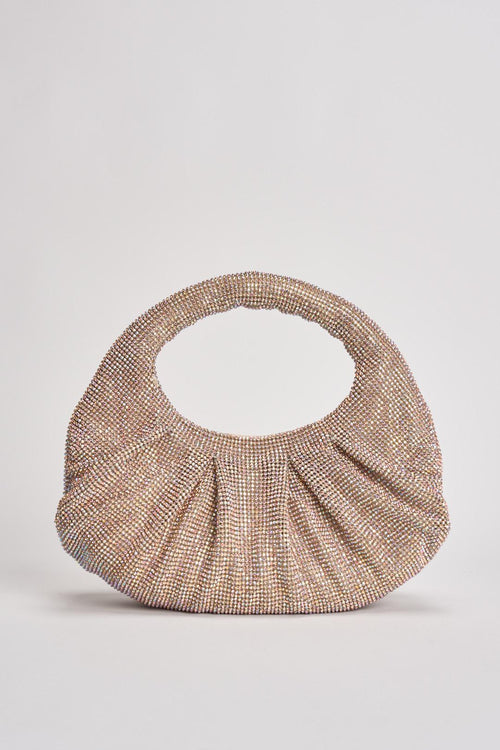 Borsa donna a mano con strass champagne