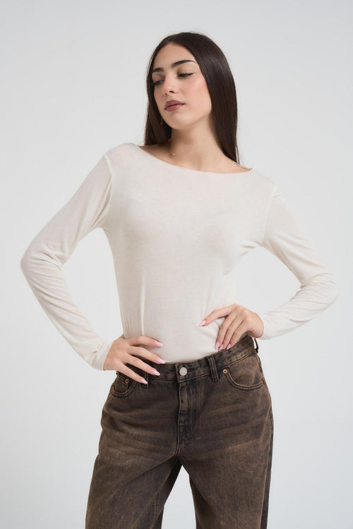 Maglia donna scollo a barchetta panna