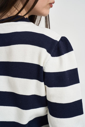 Maglia donna girocollo a righe bianca e blu - 4