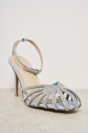 Scarpa con tacco celeste con strass - 3
