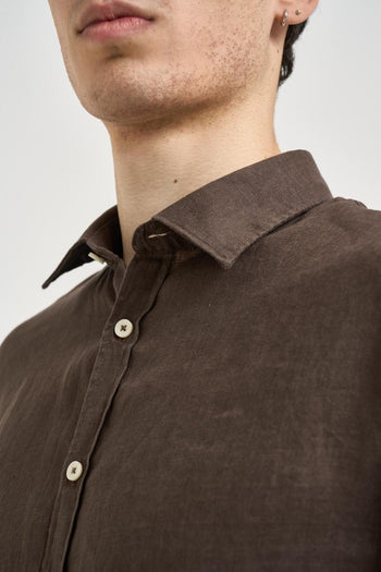 Camicia uomo in lino marrone - 4