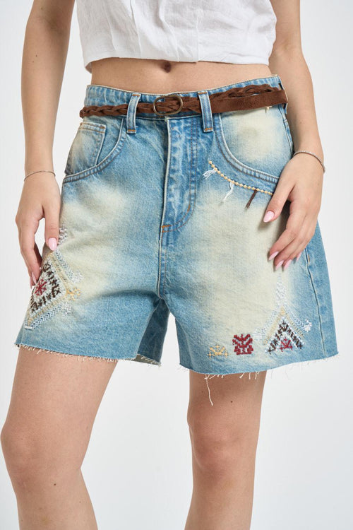 Bermuda donna con ricami in denim