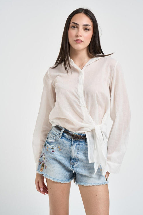 Camicia donna in cotone con fiocco latte