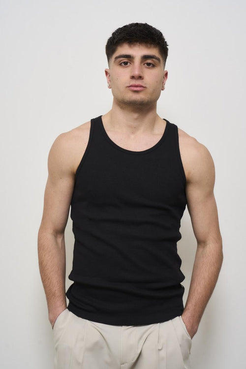 Men's black crew neck tank top - 2