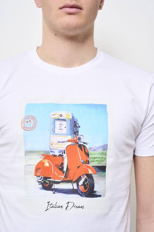 T-shirt uomo bianca girocollo con stampa - 2