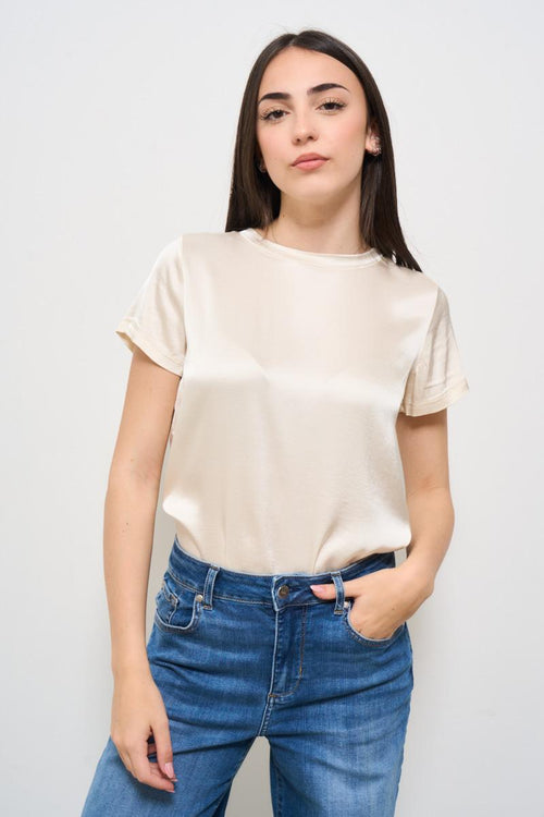 T-shirt donna girocollo satinata burro