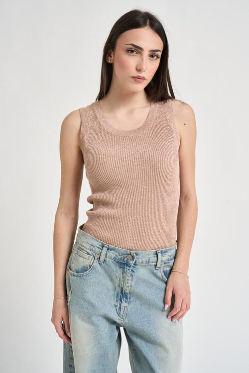 Top donna in maglia lurex rosa