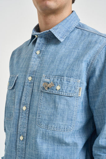 Camicia uomo con stampe in denim azzurro - 3
