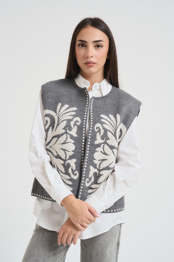 Gilet donna in jacquard grigio - 3