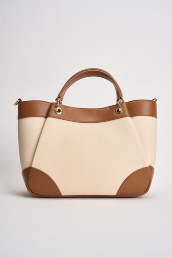 Borsa donna ecru e cuoio - 4